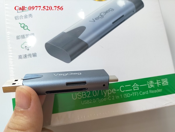 Đầu đọc thẻ nhớ SD/TF USB/TypeC 2in1 VegGieg V-C305